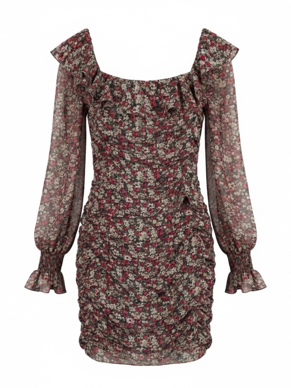 Lush Floral Ruffle Long-Sleeve Blouse - Red, Green, White